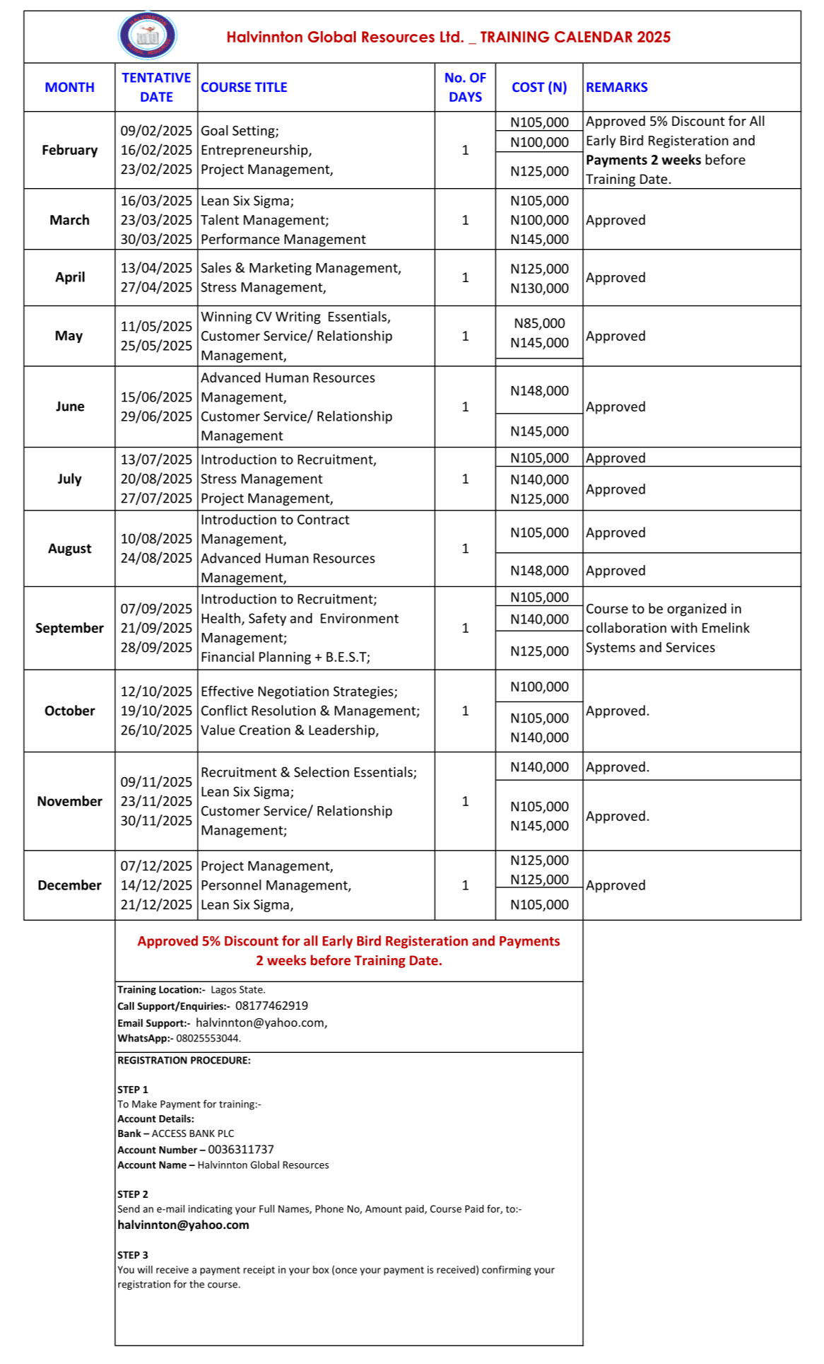 2022 Training Calendar_Halvinnton Global